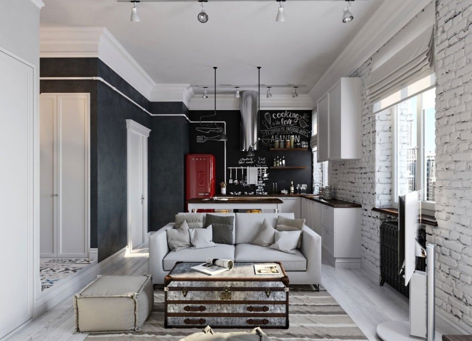 Кухня студия с гостиной лофт