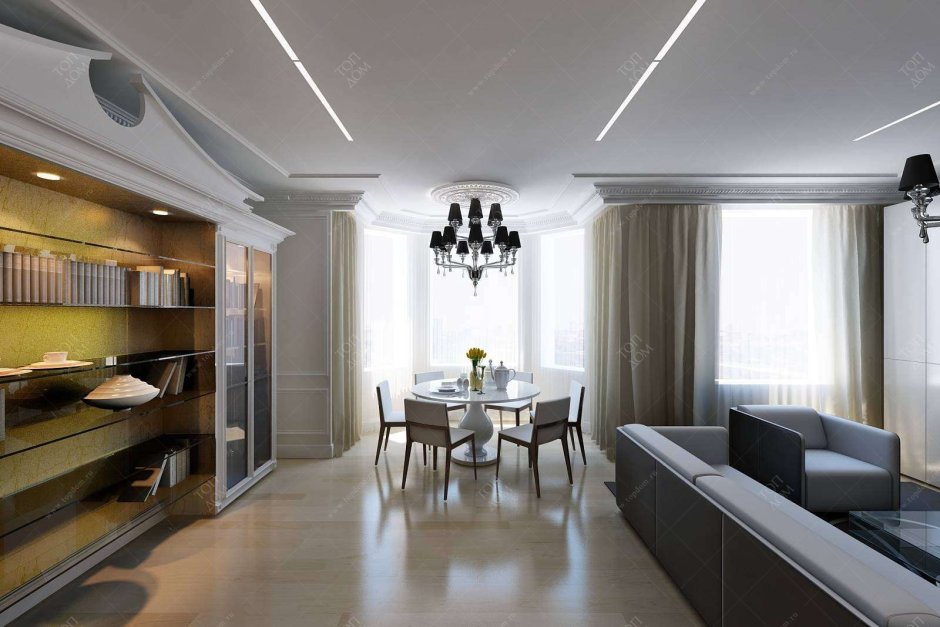 Потолок в кухне-гостиной