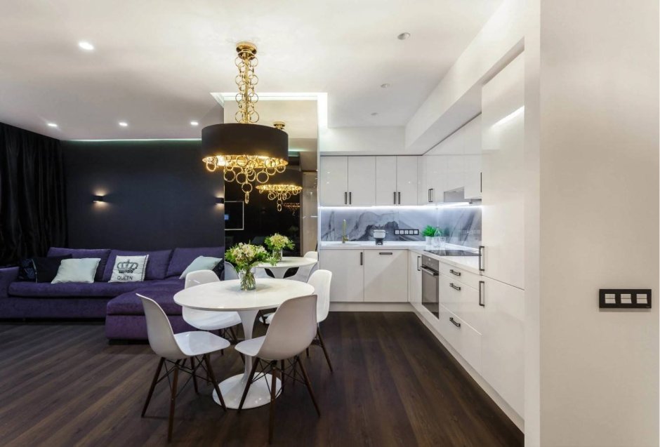 Свет в интерьере кухни гостиной