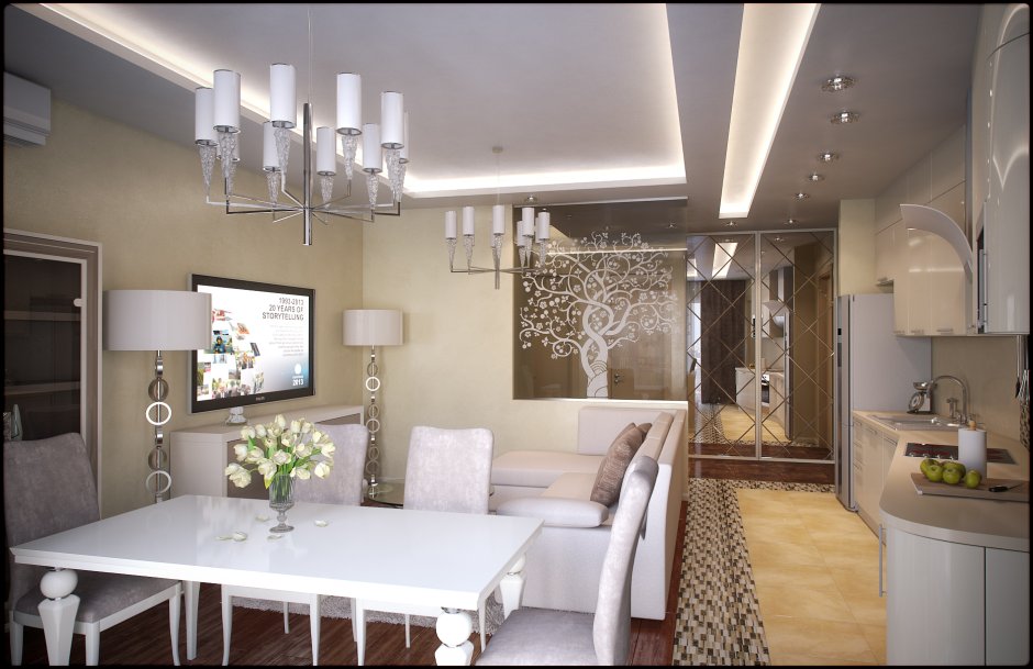 Интерьер кухни-гостиной в стиле арт деко