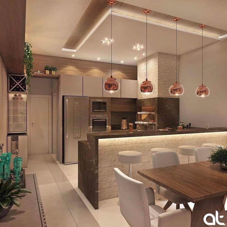 Освещение в гостиной совмещенной с кухней