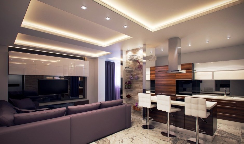 Потолок кухня гостиная