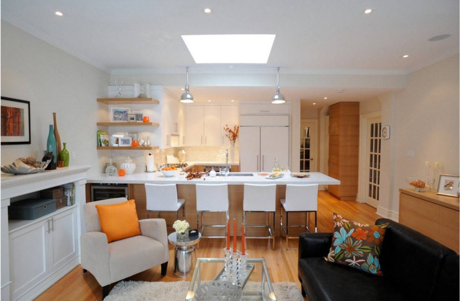 Зонирование кухни-гостиной с островом