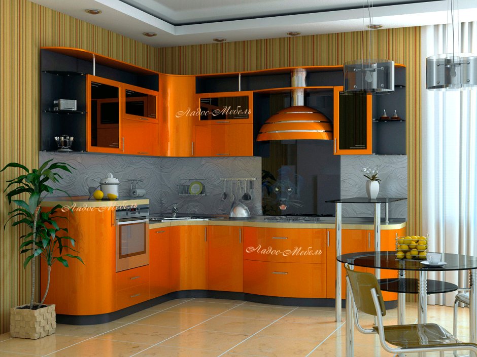 Оранжевая вытяжка для кухни