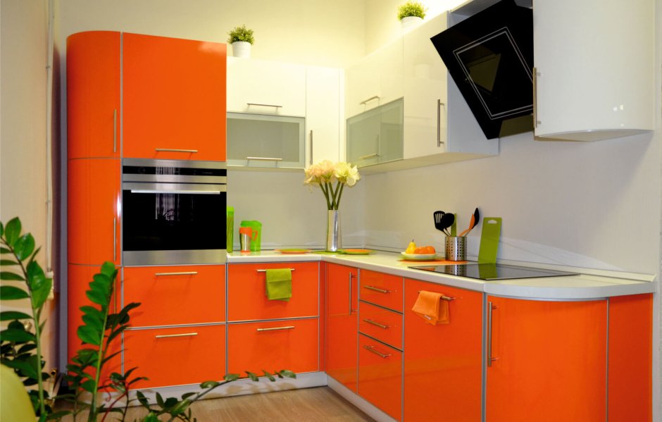 Кухонный гарнитур угловой оранжевый