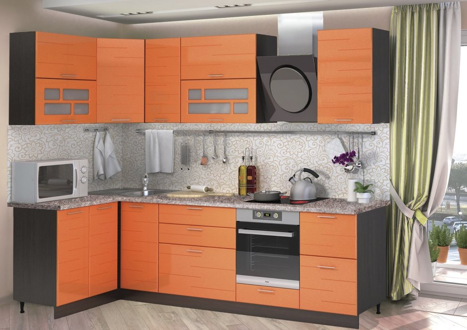 Кухня Техно оранжевая Сурская мебель угловая