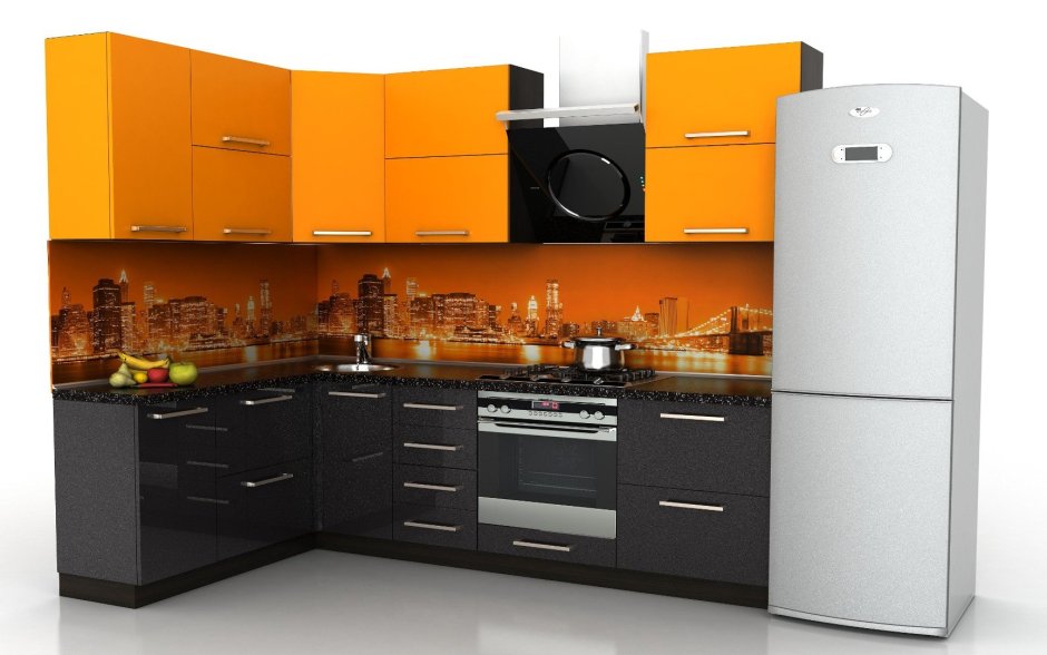 Кухонный гарнитур оранжевый с черным