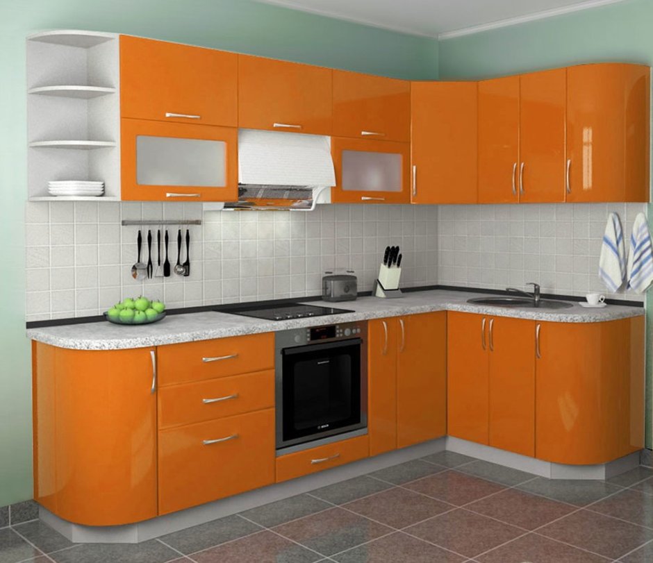 Кухонный гарнитур оранжевый с белым