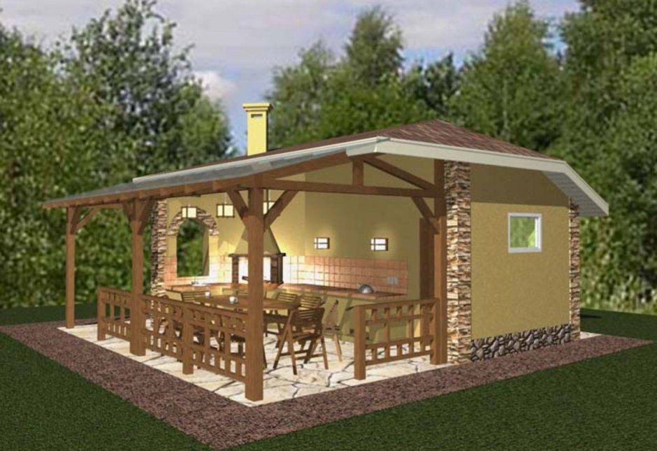 Баня с верандой под одной крышей проекты и летняя беседка