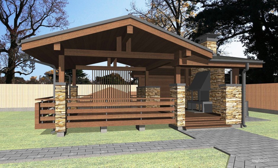 Баня с беседкой и мангалом 3х8