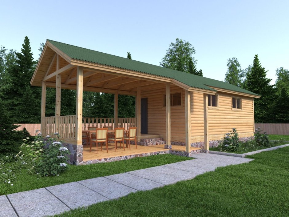 Баня с террасой под одной крышей 6х4м