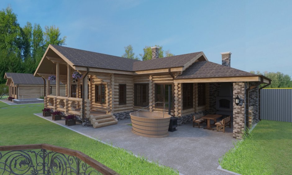 Баня с террасой под одной крышей 6х4м