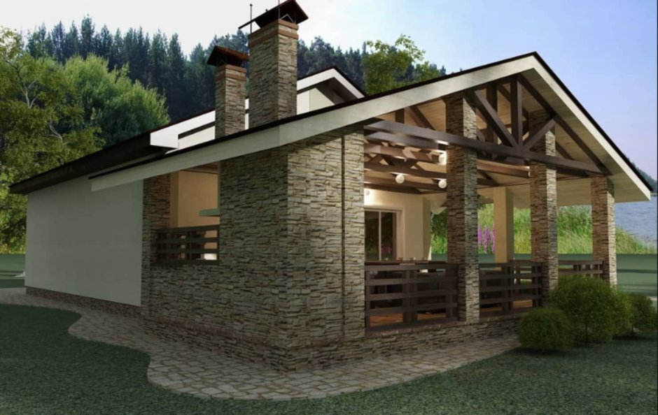 Баня с террасой и барбекюшницей