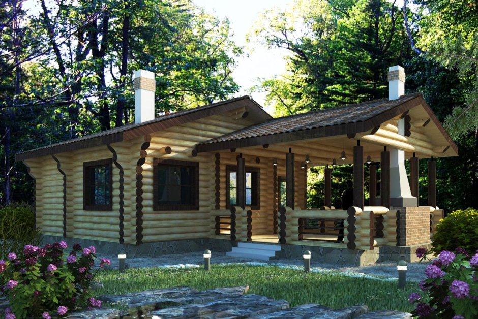 Баня из ОЦБ С зоной барбекю