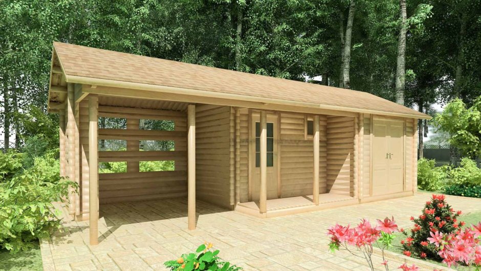 Хозблок с дровником и беседкой