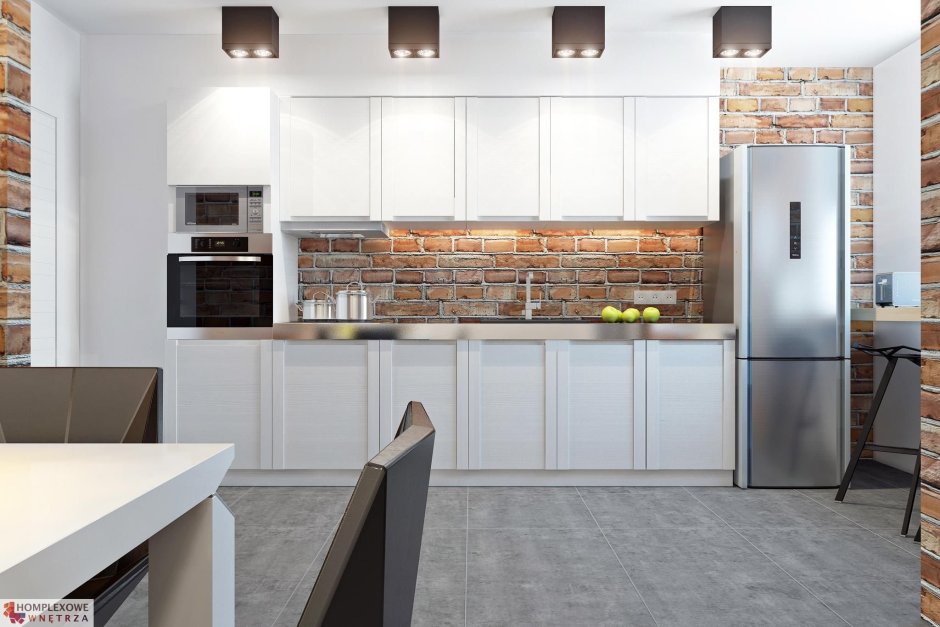 Белая кухня в стиле лофт