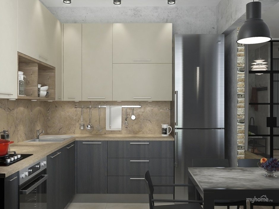 Кухня в серо бежевых тонах лофт