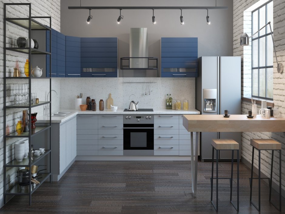 Серая кухня лофт 9м2