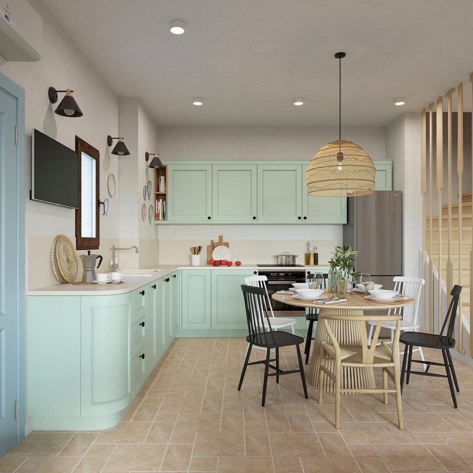 Мятная кухня в интерьере