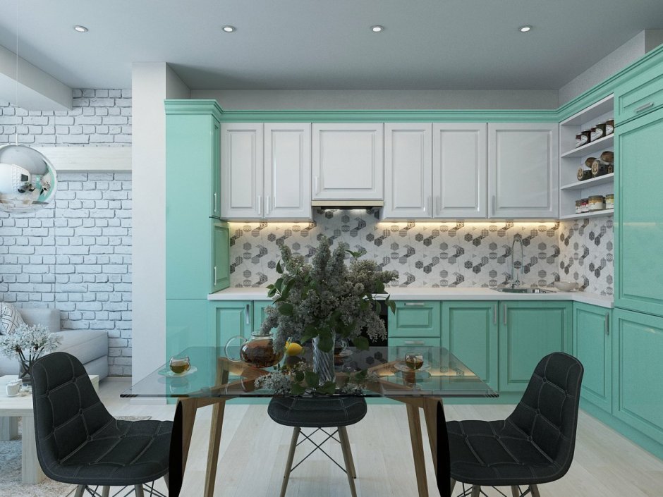 Мятная кухня в интерьере