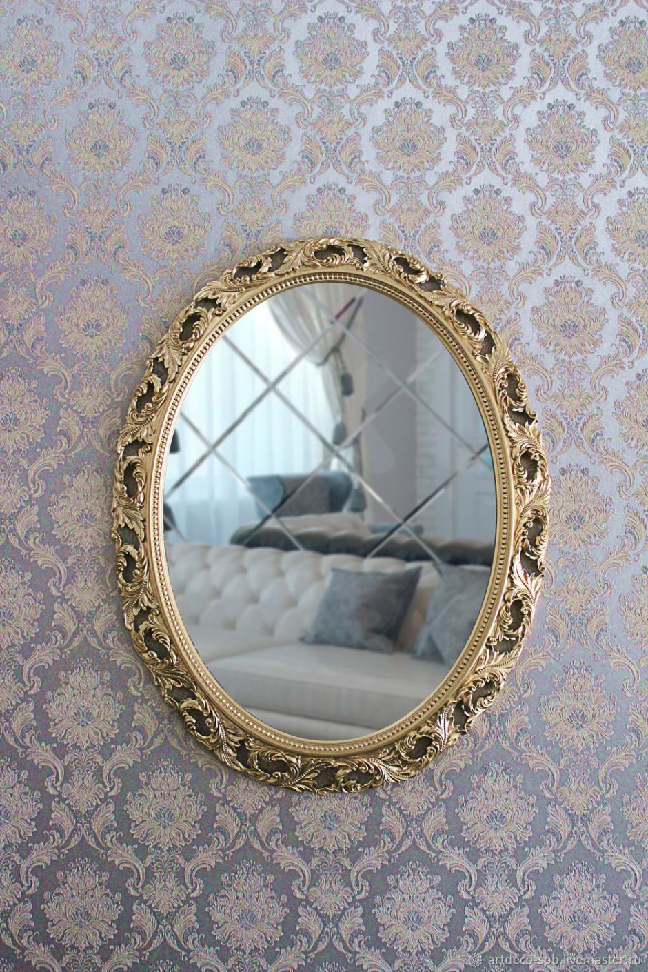 Зеркало овальное в деревянной раме Antique 62х72см Silver