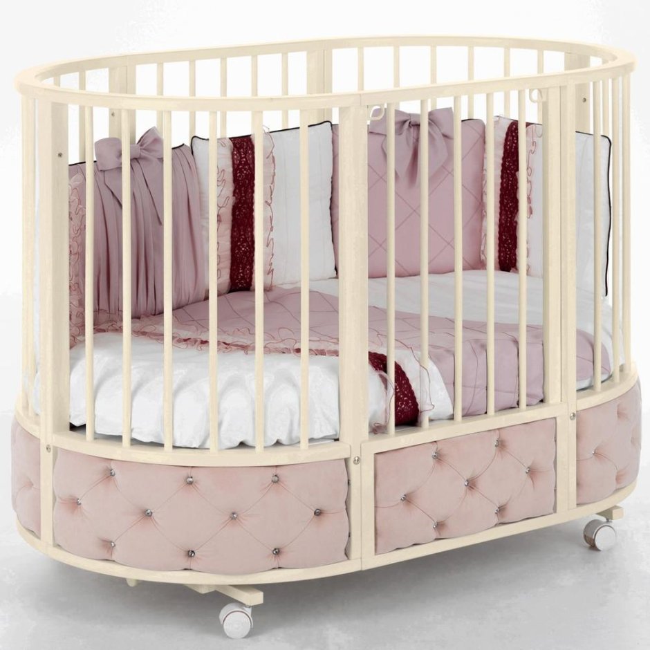 Кровать детская овальная с маятником "Eva" декор VIP (капучино/белый)