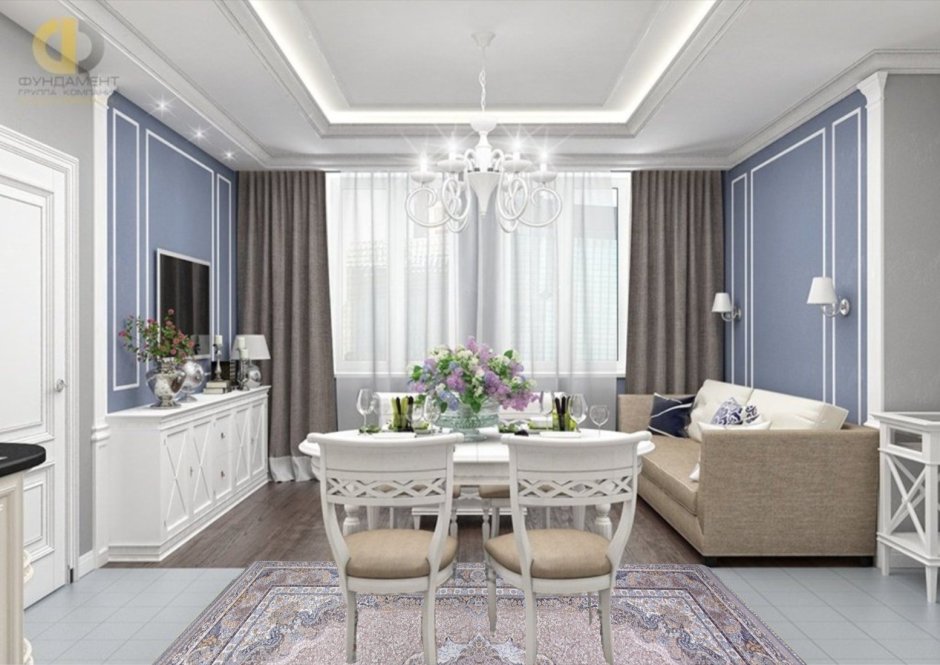 Гостиная Неоклассика 17 кв м кухня