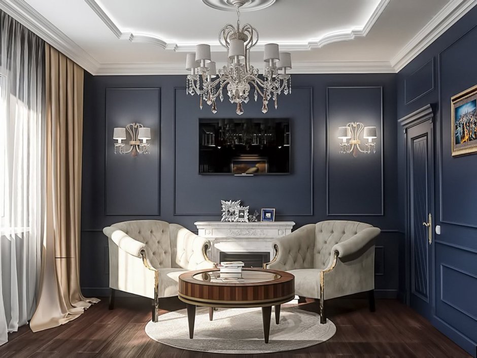 Линкруста в интерьере гостиной в стиле Неоклассика