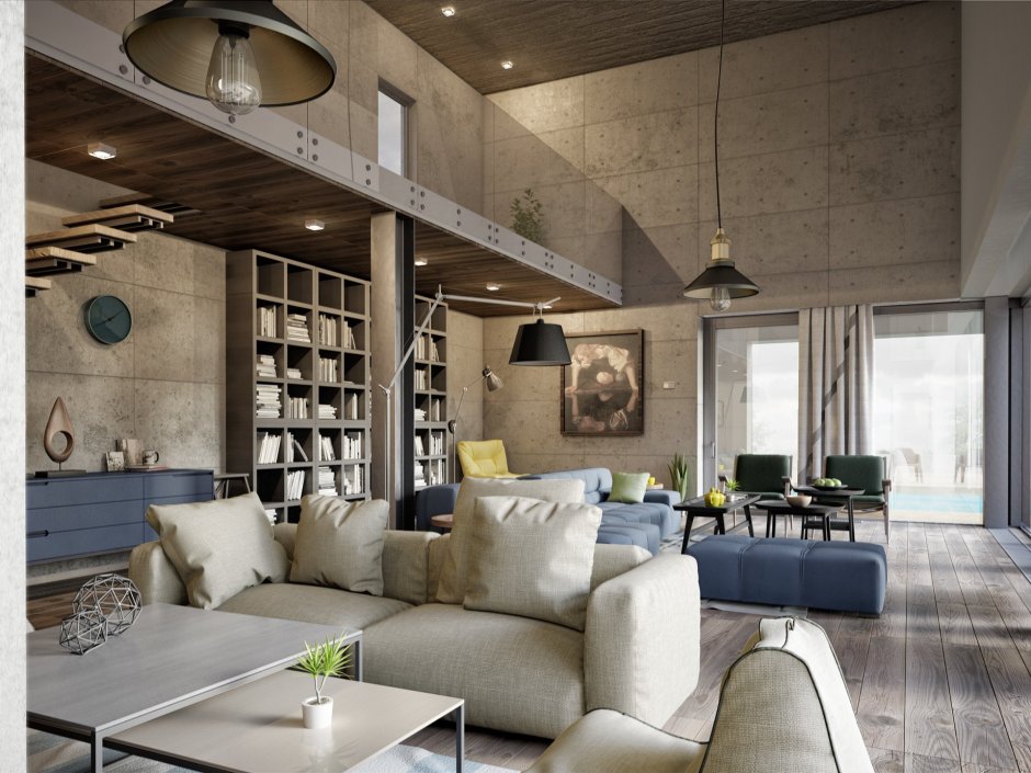 Интерьер в стиле брутализм и лофт