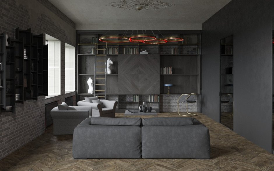Интерьер в стиле брутализм и лофт
