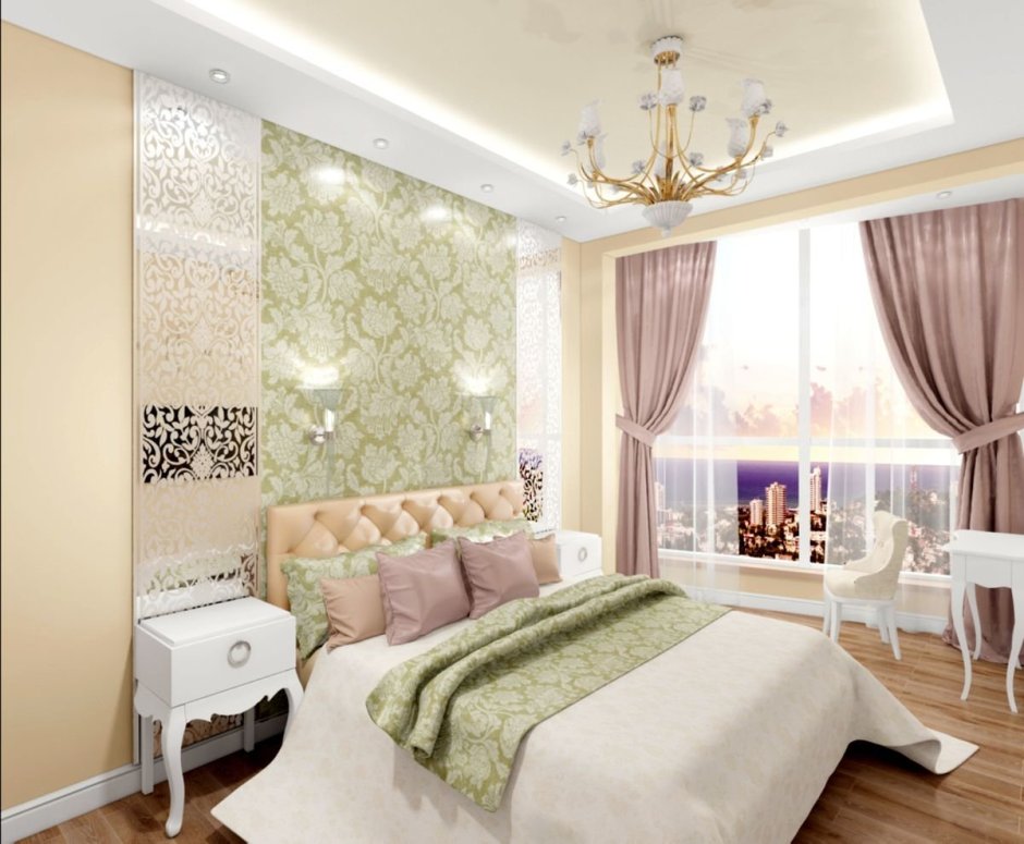 Интерьер спальни в нежных тонах