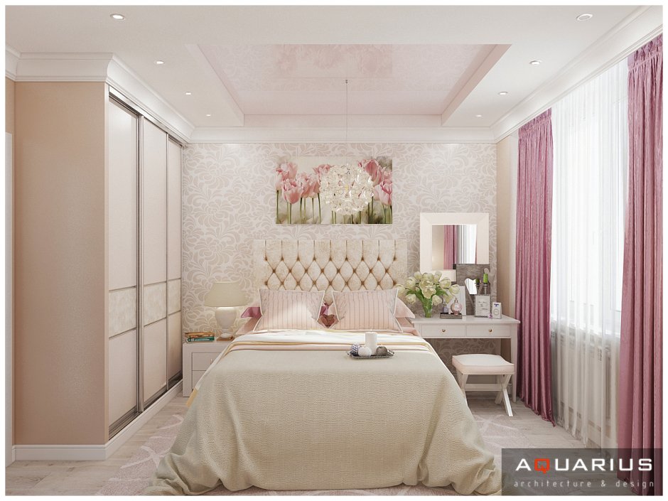 Бежево розовая спальня