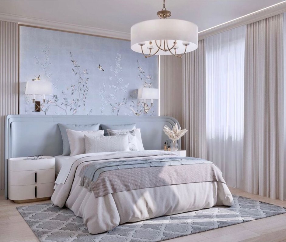 Дизайн спальни в нежных и спокойных