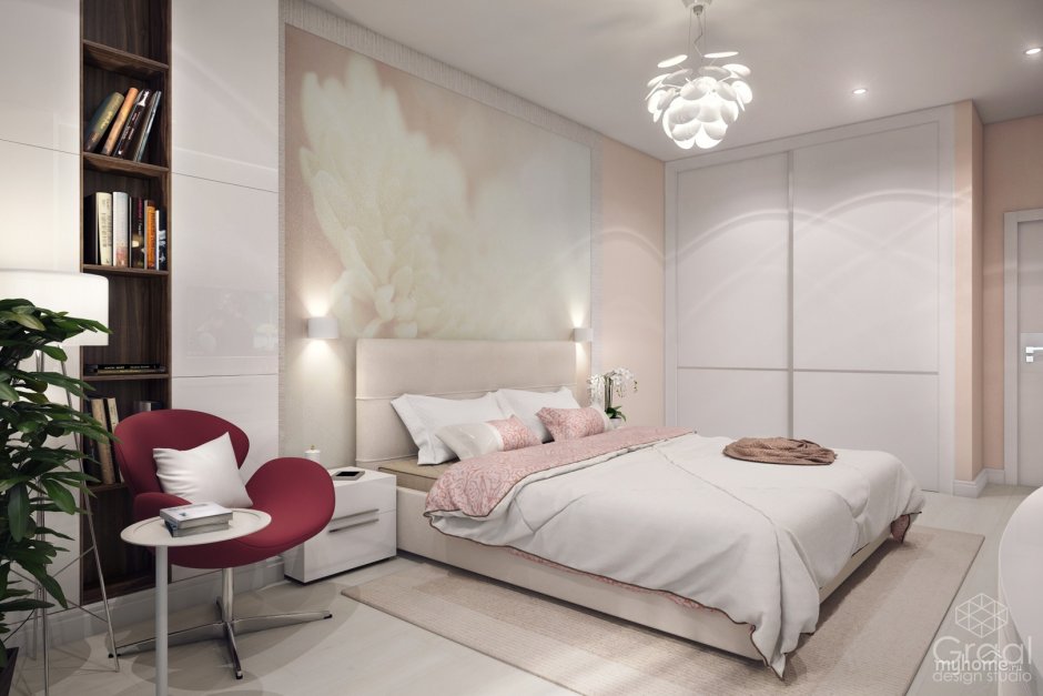 Спальня в пудровых тонах в современном стиле