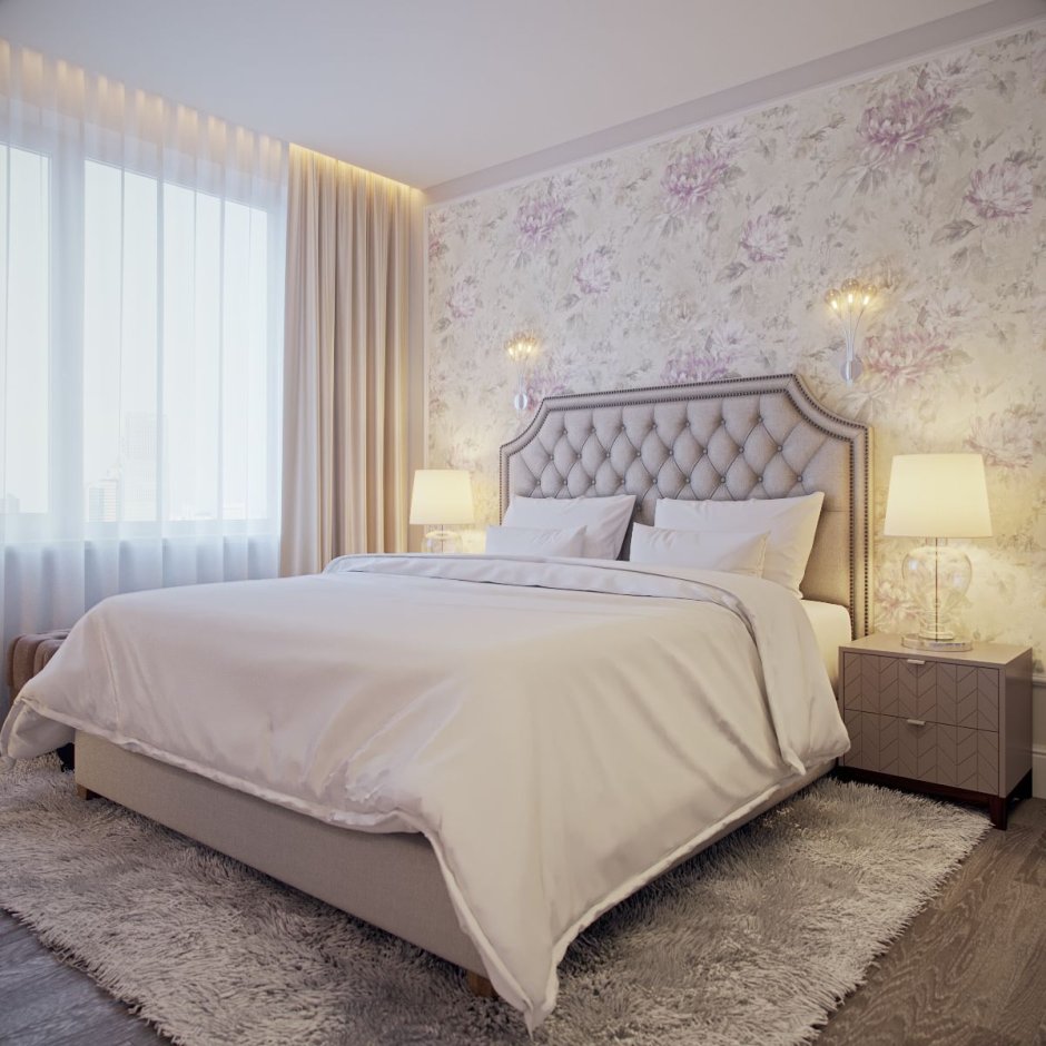 Обои для спальни комбинированные пастельных тонах