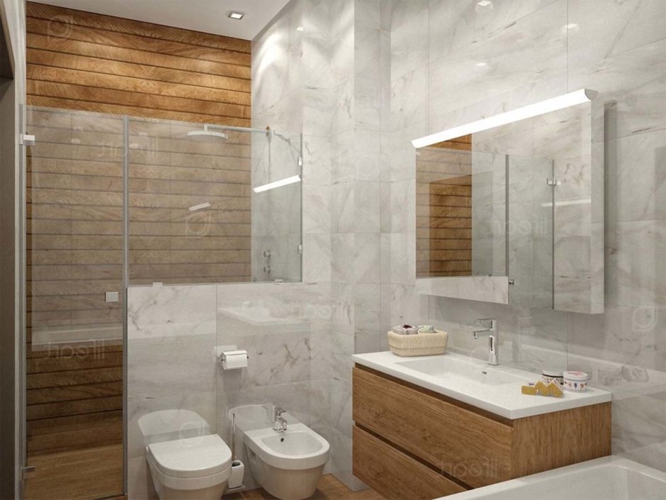 Ванная плитка под дерево и мрамор