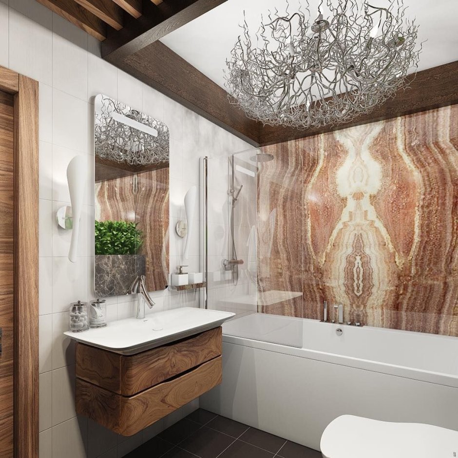 Ванная мрамор и дерево