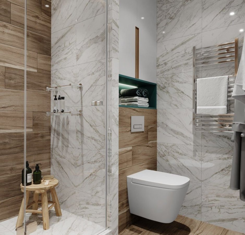 Ванная мрамор и дерево
