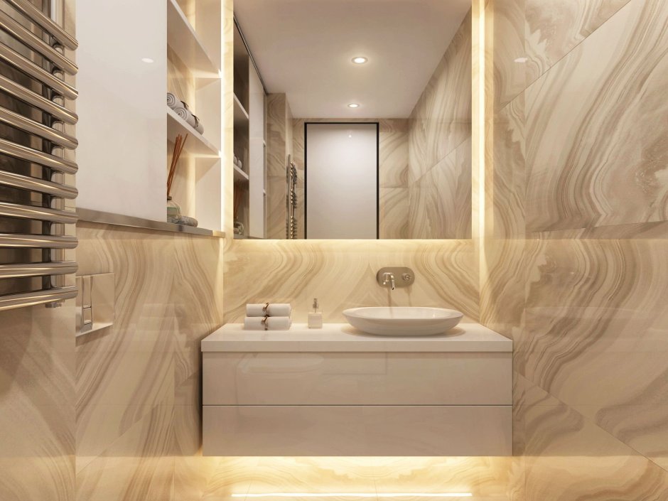 Ванная бежевый мрамор и дерево