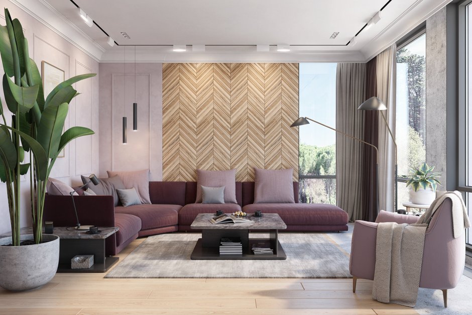 Деревянные 3 д панели в гостиной