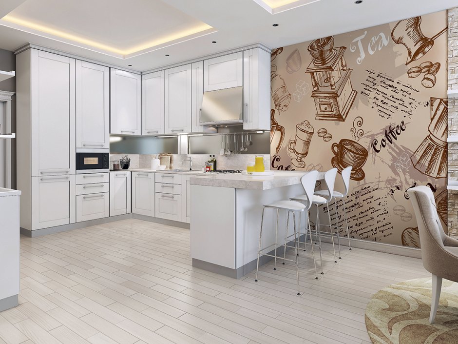 Белый кухонный гарнитур в интерьере