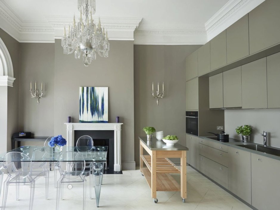 Серые стены в интерьере кухни