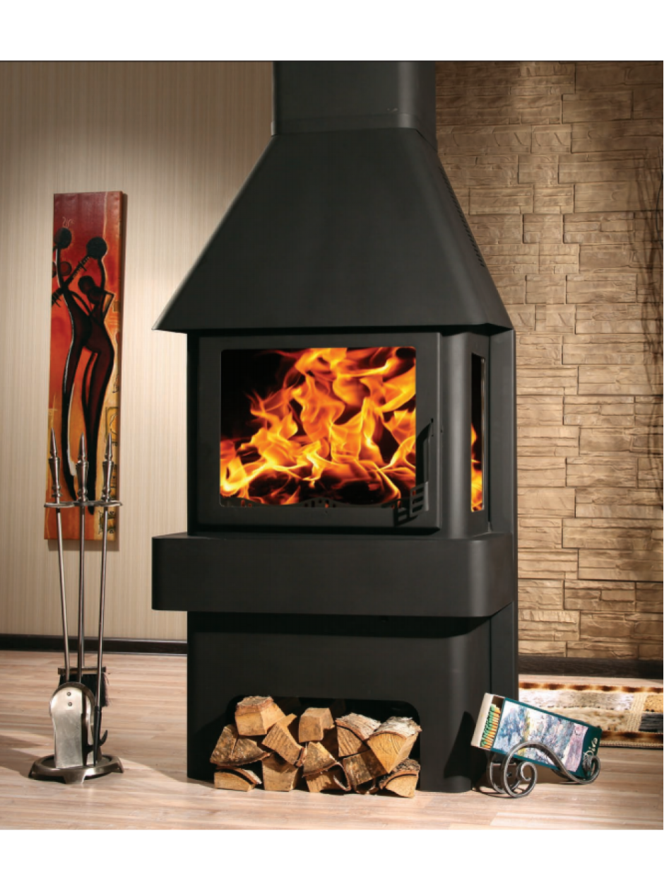 Печь-камин Экокамин Бавария три стекла черная (ПК 031)
