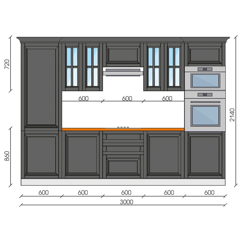 Проект прямой кухни 3 метра
