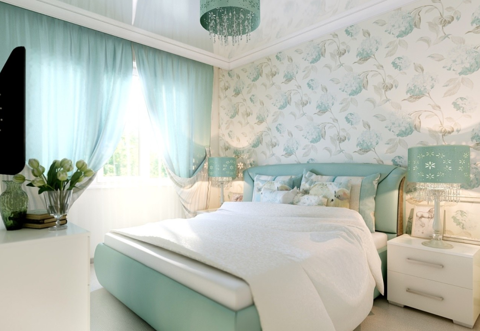 Спальня в мятных тонах