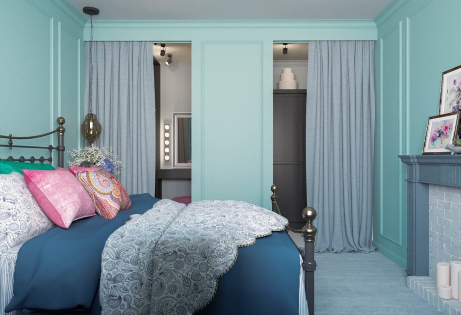 Мятные стены в спальне