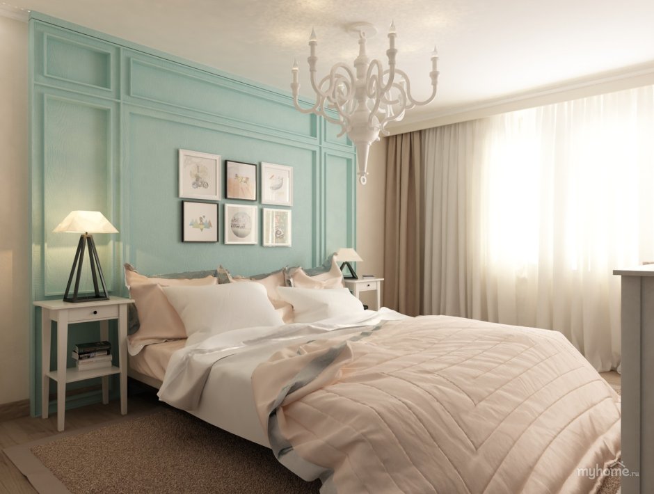 Спальня в бежево мятных тонах