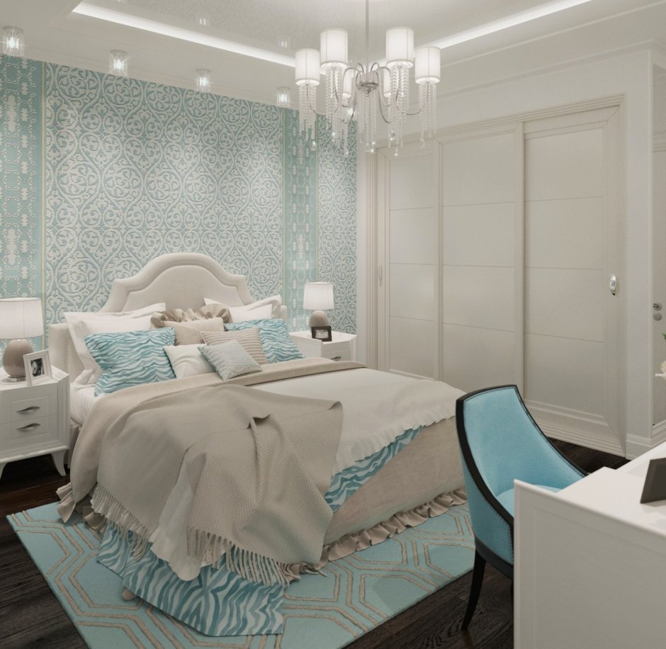 Спальный гарнитур в мятном белом цвете