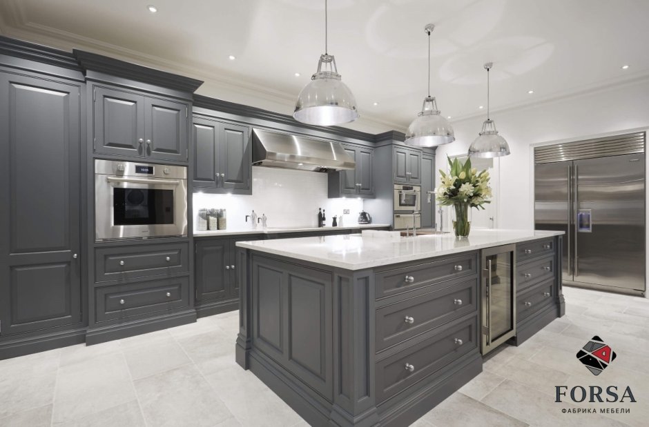 Кухня серая массив Нео Классик