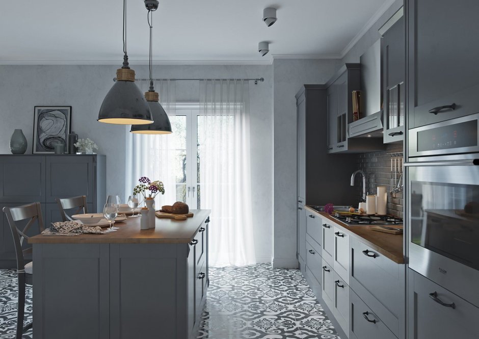 Интерьер кухни в серых тонах